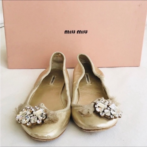 Miu Miu Shoes - Miu Miu Sahara Gold Crystal Embellishments ballet flats Shoes SZ 5.5